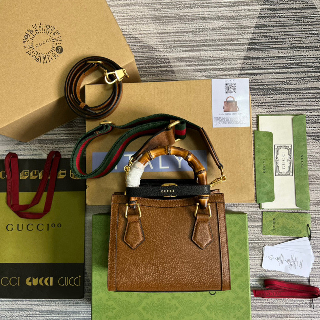 Gucci 702732 Gucci Diana Mini Tote Bag Brown leather