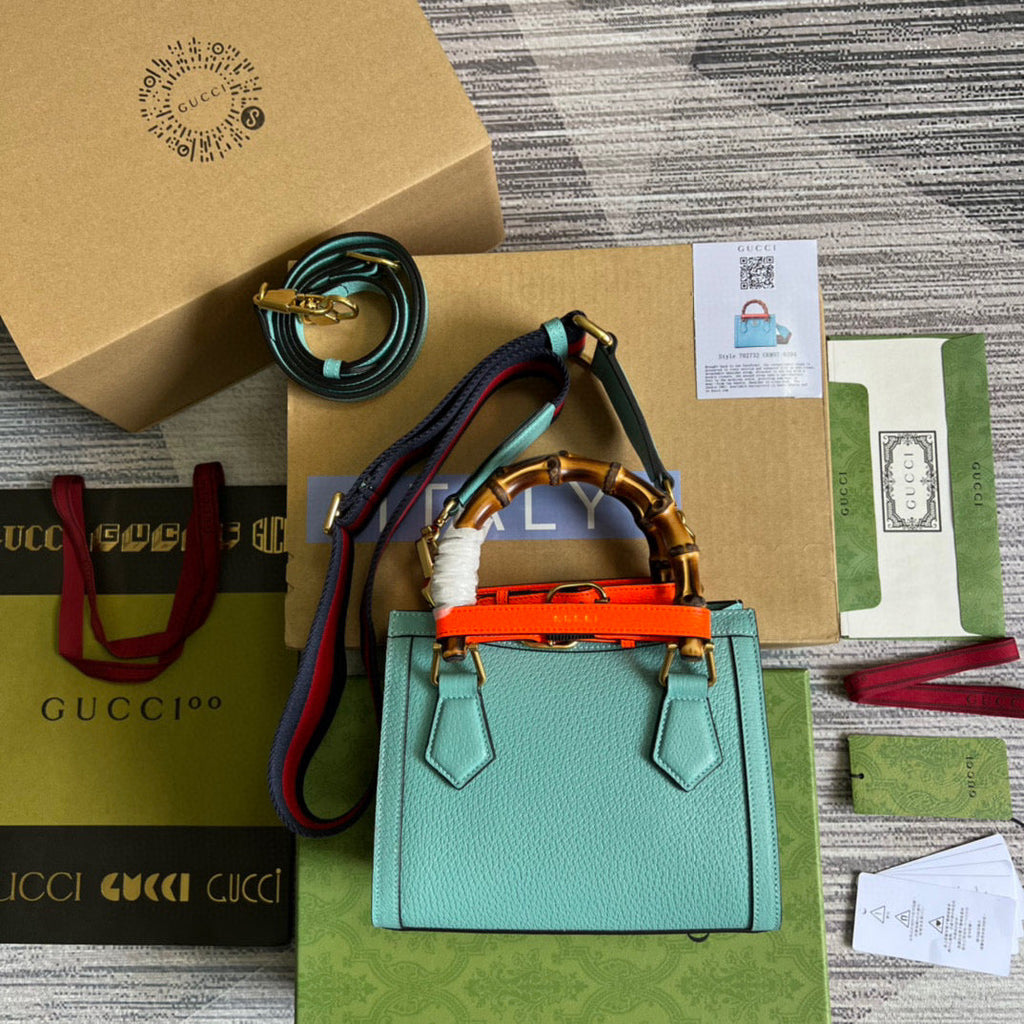 Gucci 702732 Gucci Diana Mini Tote Bag Light blue leather
