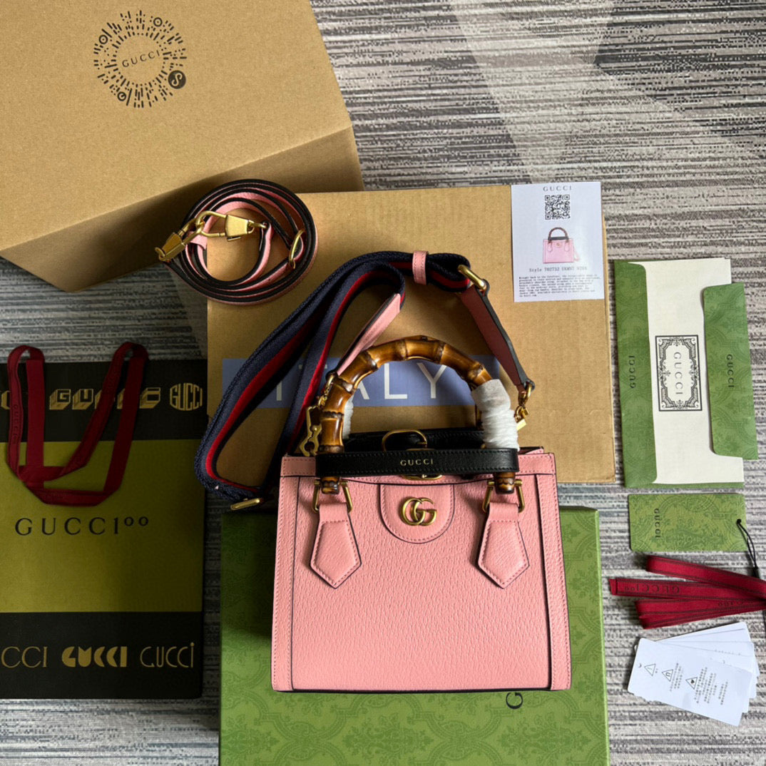 Gucci 702732 Gucci Diana Mini Tote Bag Pink leather - Default Title - View 2