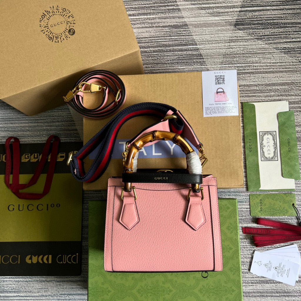 Gucci 702732 Gucci Diana Mini Tote Bag Pink leather