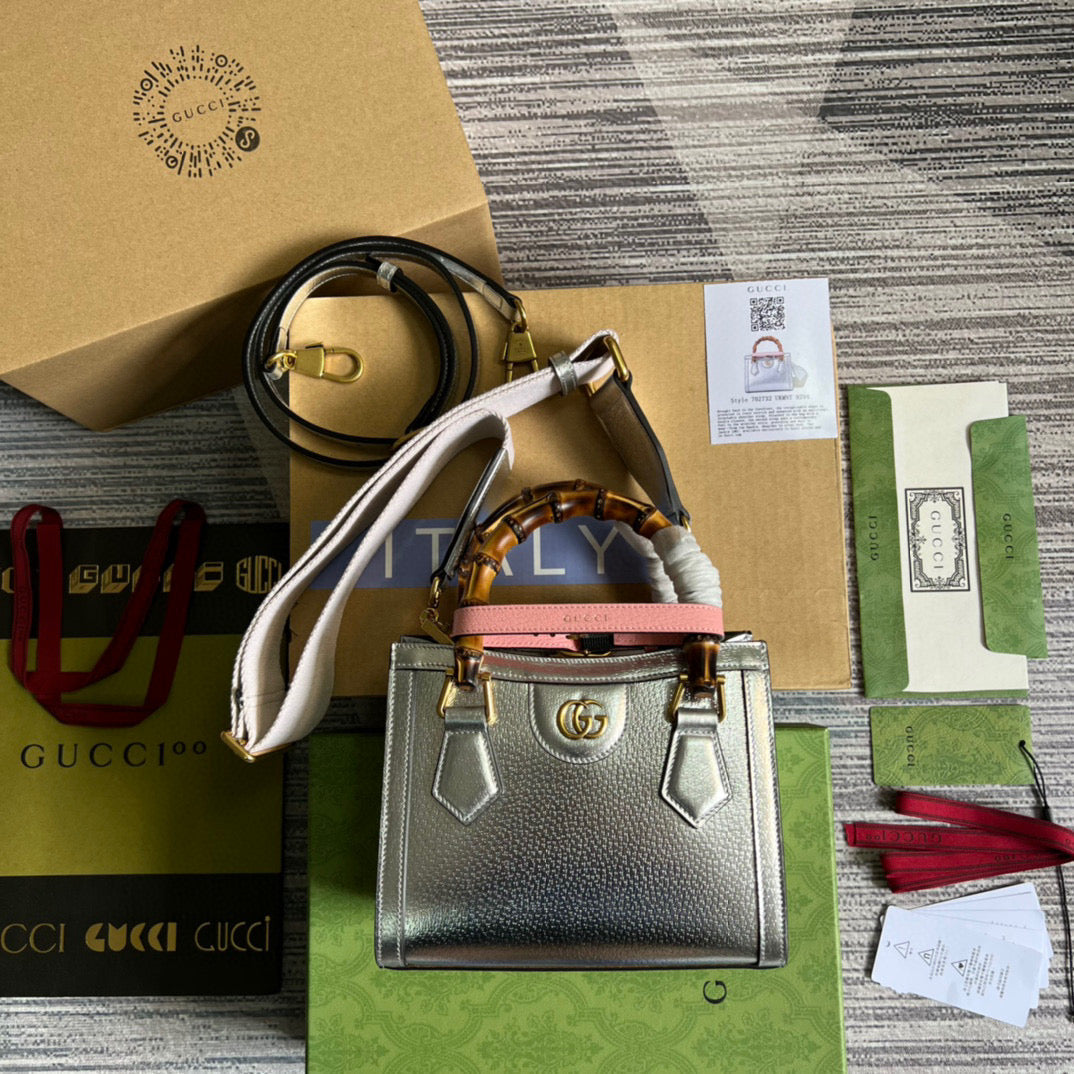 Gucci 702732 Gucci Diana Mini Tote Bag Silver