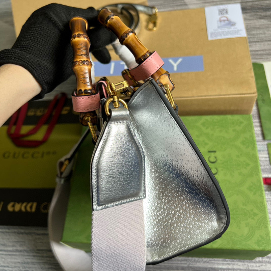 Gucci 702732 Gucci Diana Mini Tote Bag Silver