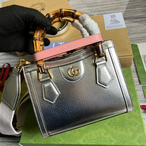 Gucci 702732 Gucci Diana Mini Tote Bag Silver - Default Title - View 1