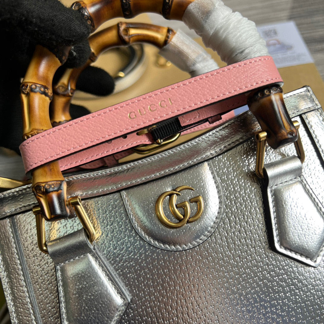 Gucci 702732 Gucci Diana Mini Tote Bag Silver - Default Title - View 5