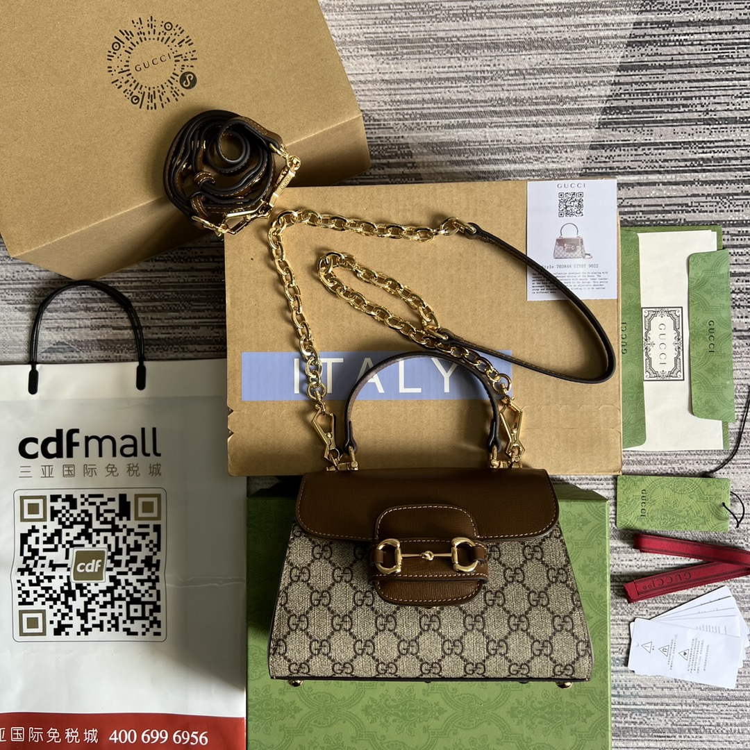 Gucci 703848 Gucci Horsebit 1955 Mini Bag Beige brown - Default Title - View 2