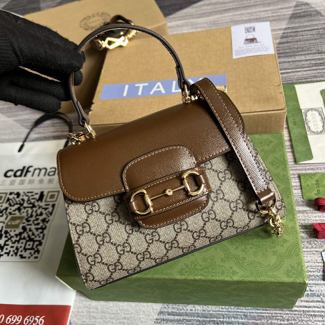 Gucci 703848 Gucci Horsebit 1955 Mini Bag Beige brown - Default Title - View 1