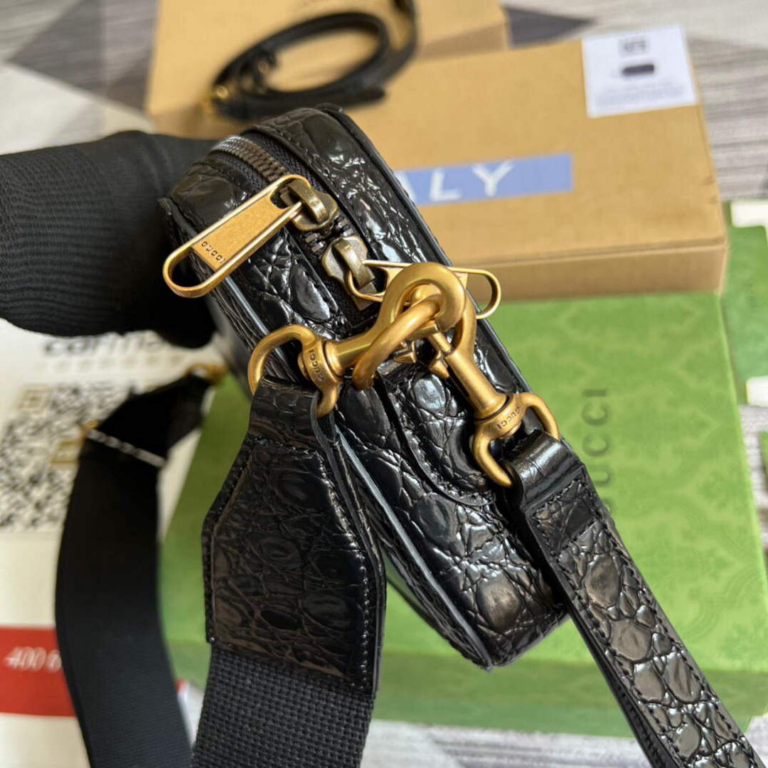 Gucci 710861 Crocodile shoulder bag with Double G Black - Default Title - View 3