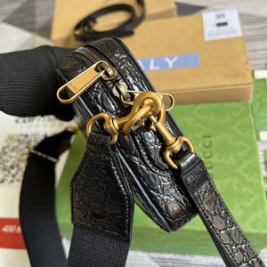 Gucci 710861 Crocodile shoulder bag with Double G Black - Default Title - View 3