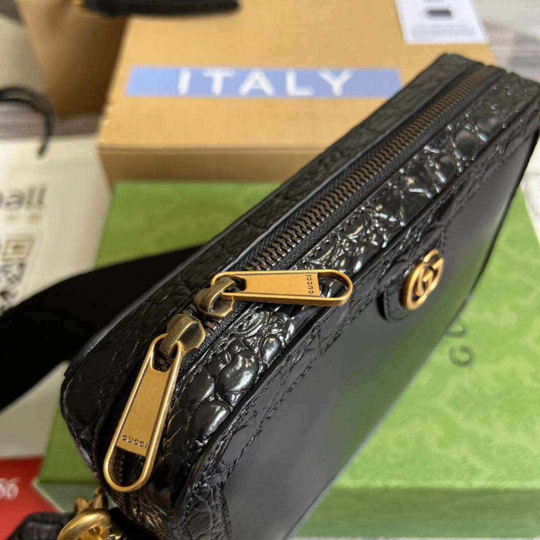 Gucci 710861 Crocodile shoulder bag with Double G Black - Default Title - View 7