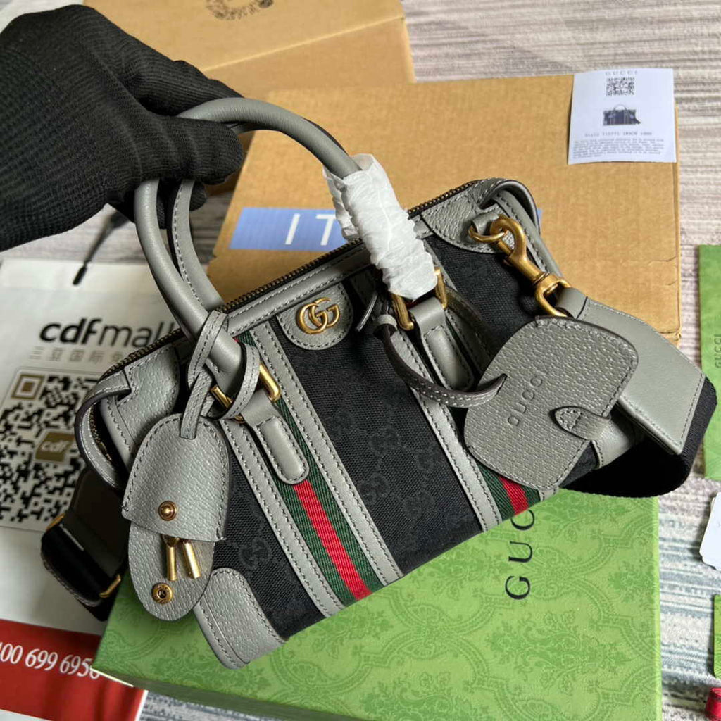 Gucci 715771 Mini canvas top handle bag Gray and Black Original GG canvas