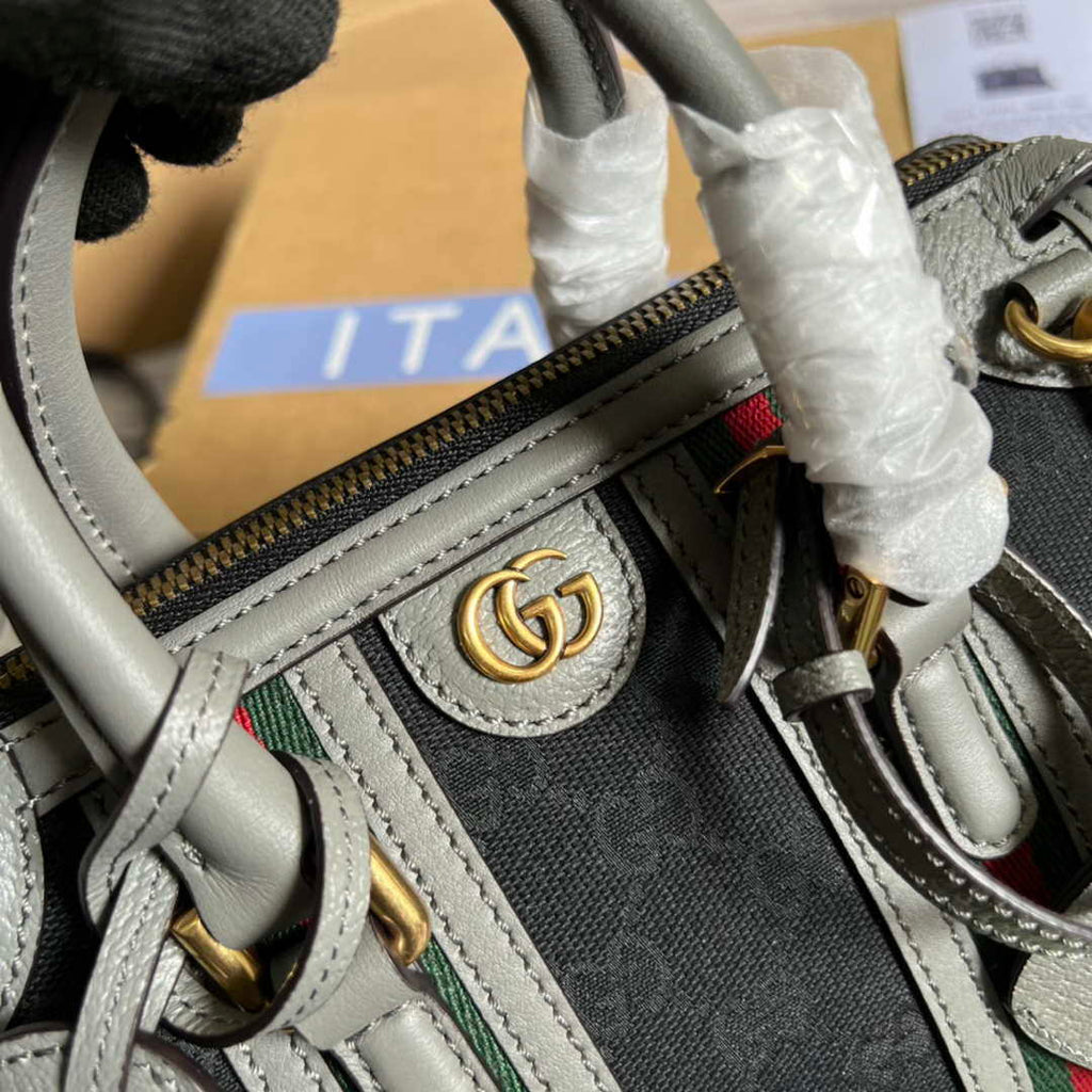 Gucci 715771 Mini canvas top handle bag Gray and Black Original GG canvas
