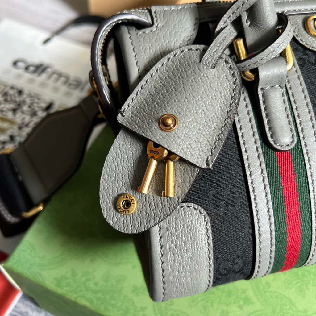 Gucci 715771 Mini canvas top handle bag Gray and Black Original GG canvas