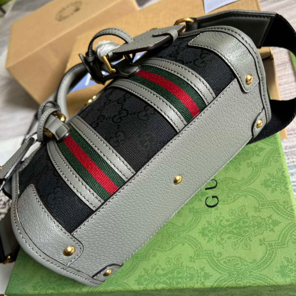 Gucci 715771 Mini canvas top handle bag Gray and Black Original GG canvas