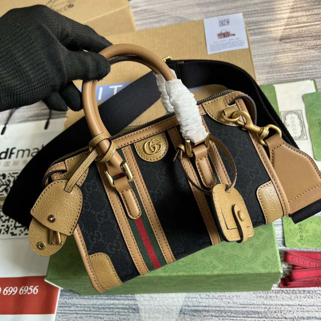 Gucci 715771 Mini canvas top handle bag Light Brown and Black Original GG canvas - Default Title - View 4