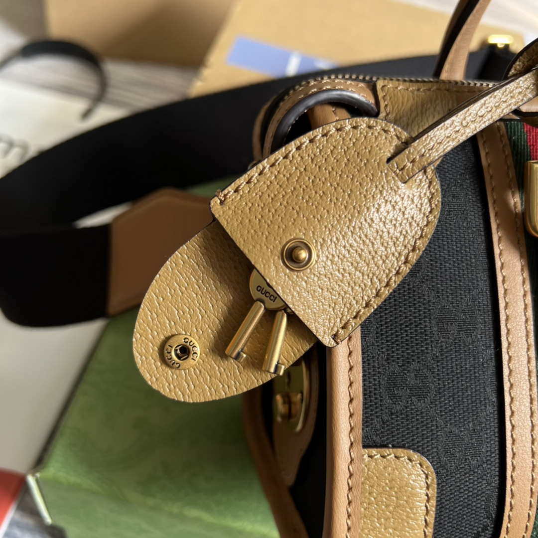 Gucci 715771 Mini canvas top handle bag Light Brown and Black Original GG canvas