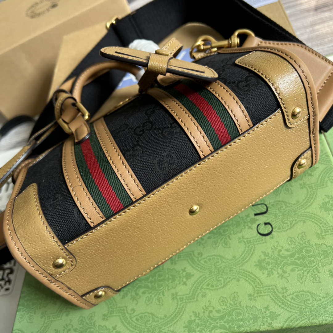 Gucci 715771 Mini canvas top handle bag Light Brown and Black Original GG canvas
