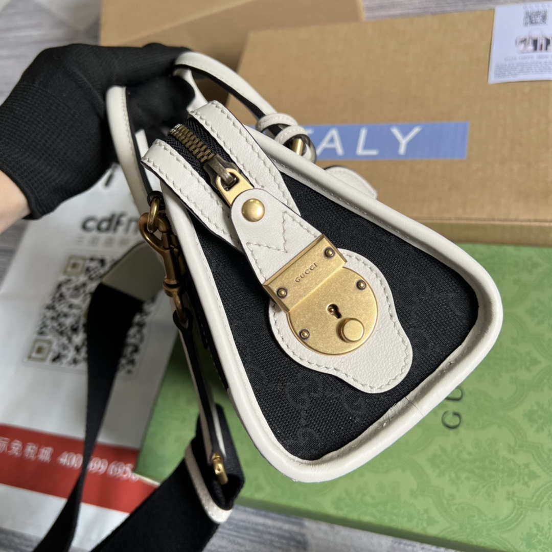 Gucci 715771 Mini canvas top handle bag White and Black Original GG canvas - Default Title - View 3