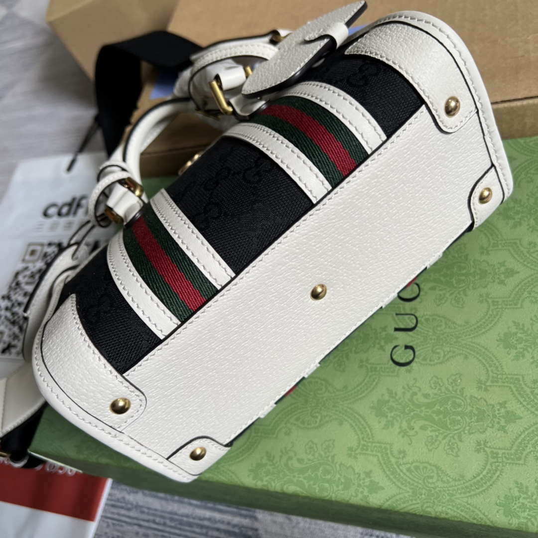 Gucci 715771 Mini canvas top handle bag White and Black Original GG canvas - Default Title - View 8