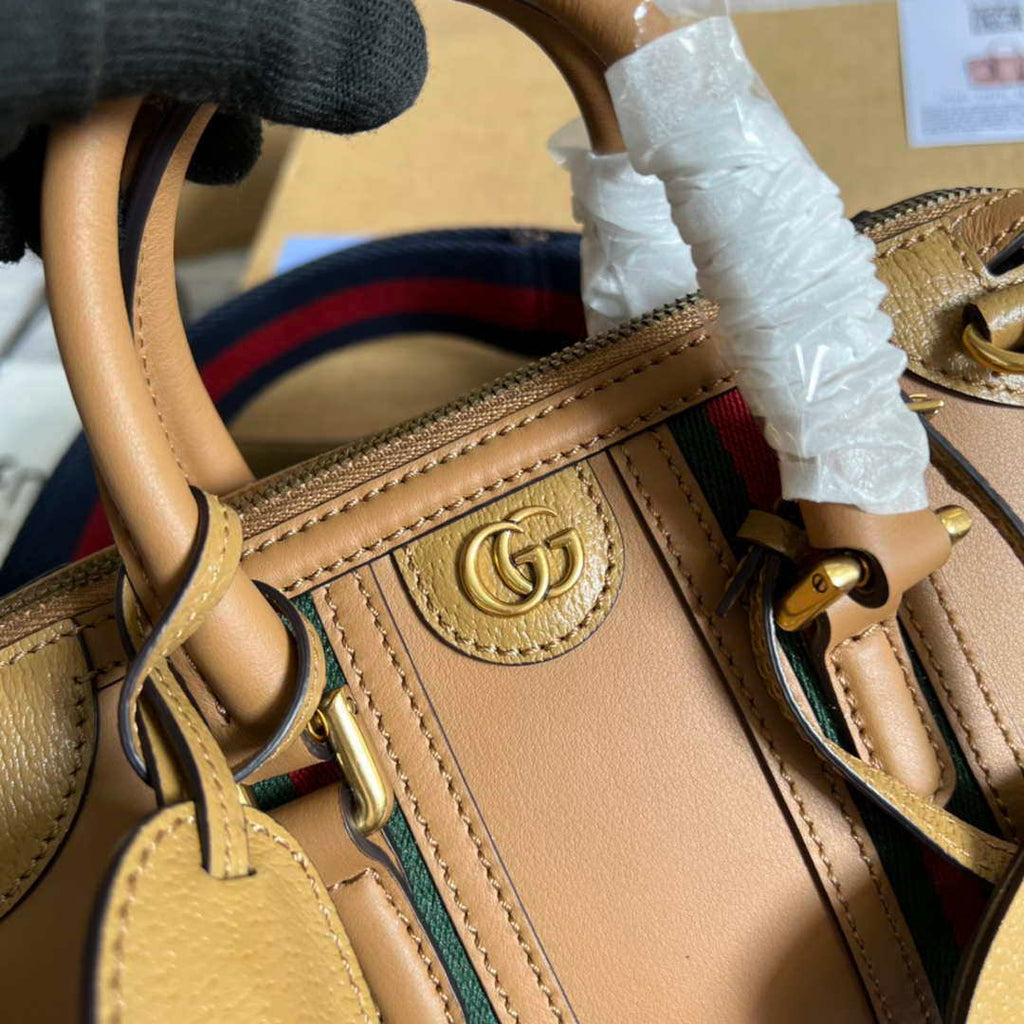 Gucci 715771 Mini top handle bag with Double G Tan
