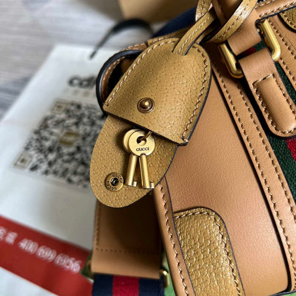 Gucci 715771 Mini top handle bag with Double G Tan