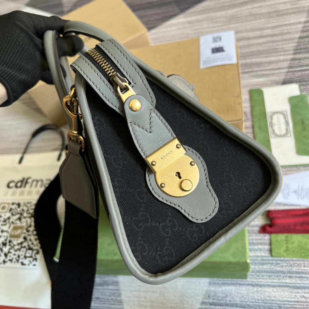 Gucci 715772 Small canvas top handle bag Gray and Black - Default Title - View 3