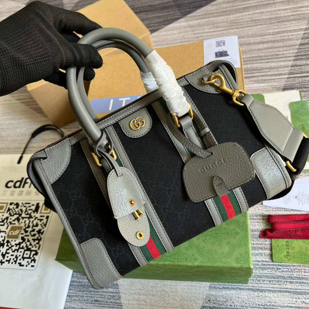 Gucci 715772 Small canvas top handle bag Gray and Black