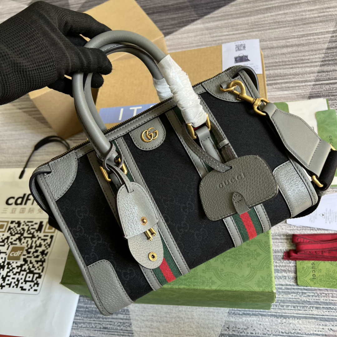 Gucci 715772 Small canvas top handle bag Gray and Black - Default Title - View 4