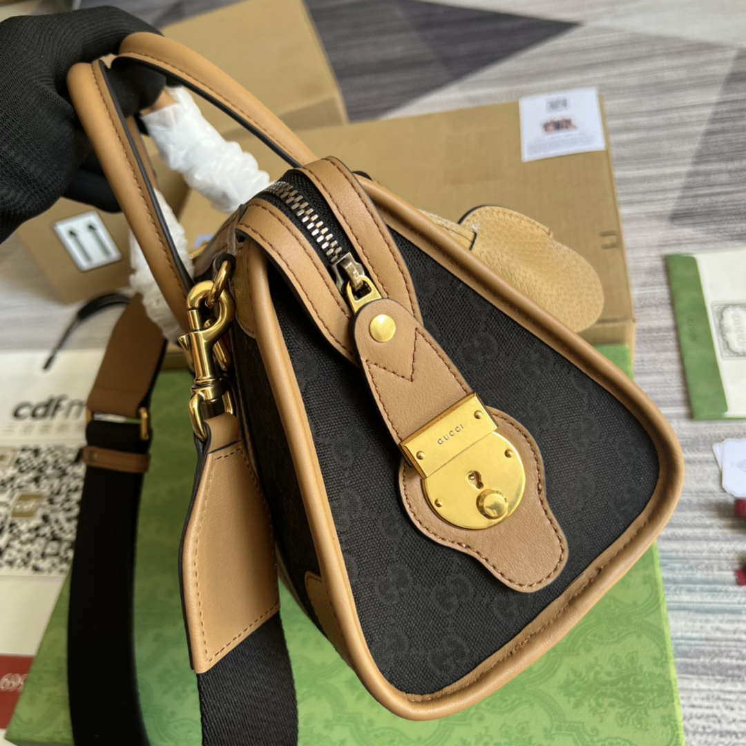 Gucci 715772 Small canvas top handle bag Light Brown and Black - Default Title - View 3