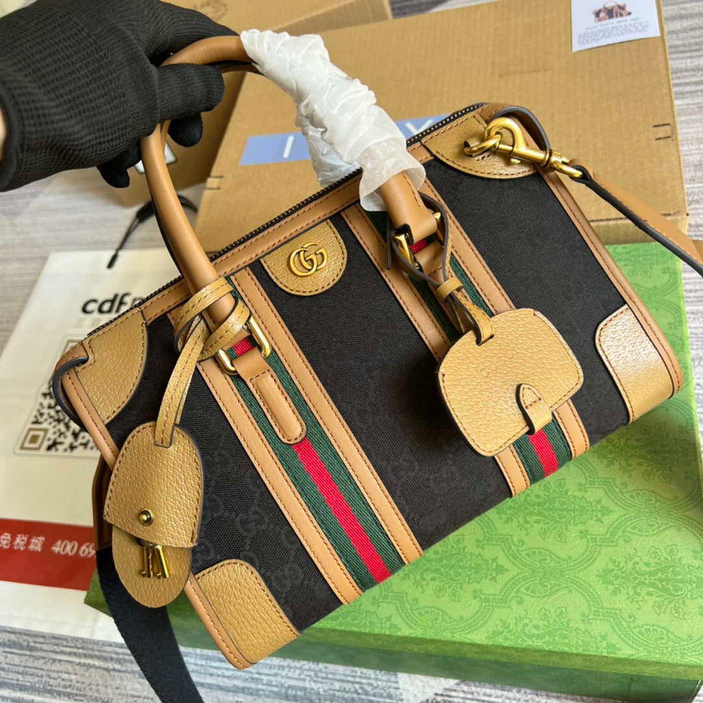 Gucci 715772 Small canvas top handle bag Light Brown and Black