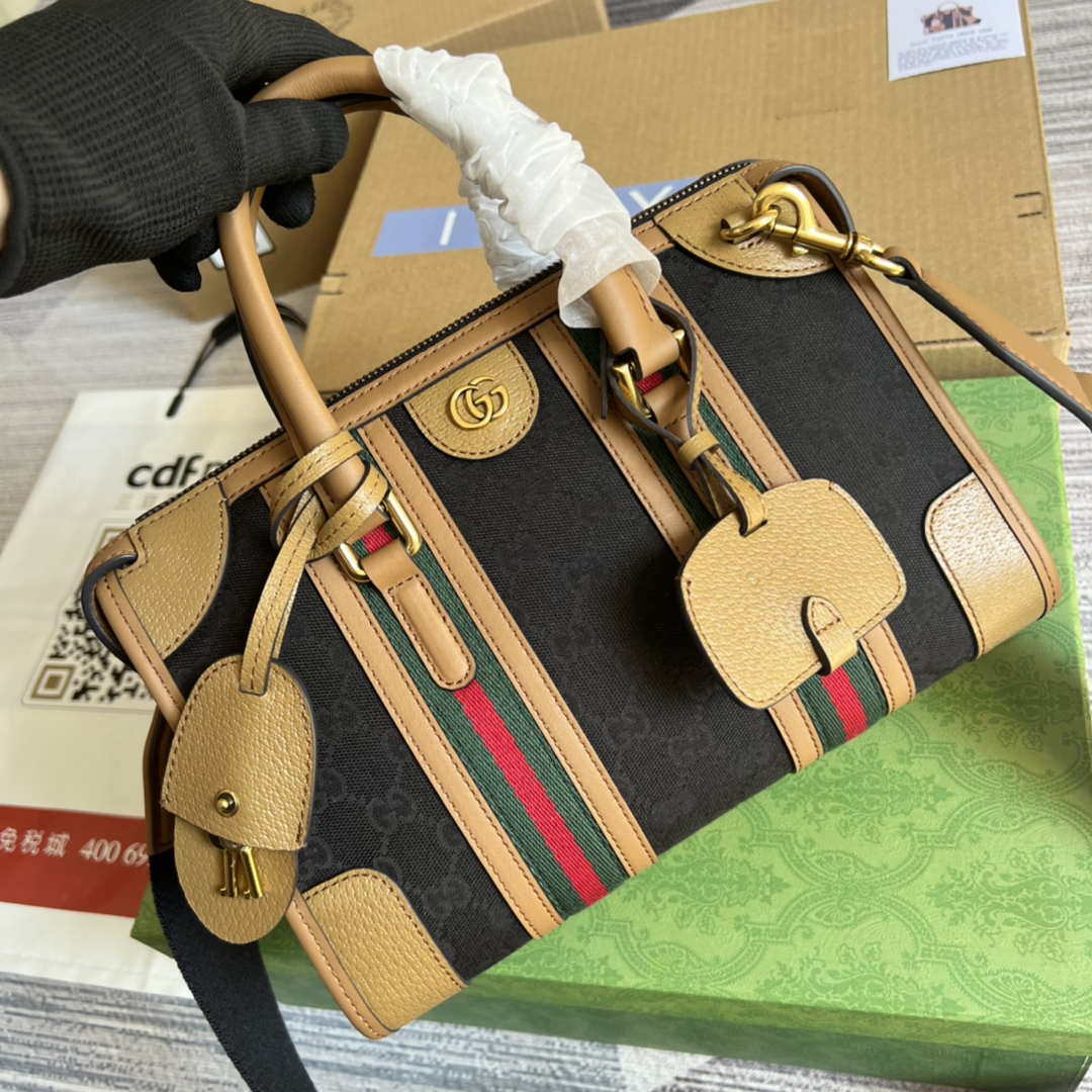 Gucci 715772 Small canvas top handle bag Light Brown and Black
