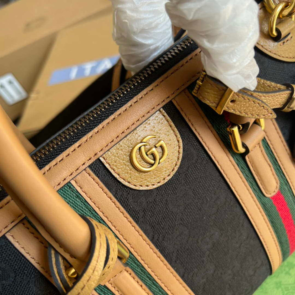 Gucci 715772 Small canvas top handle bag Light Brown and Black