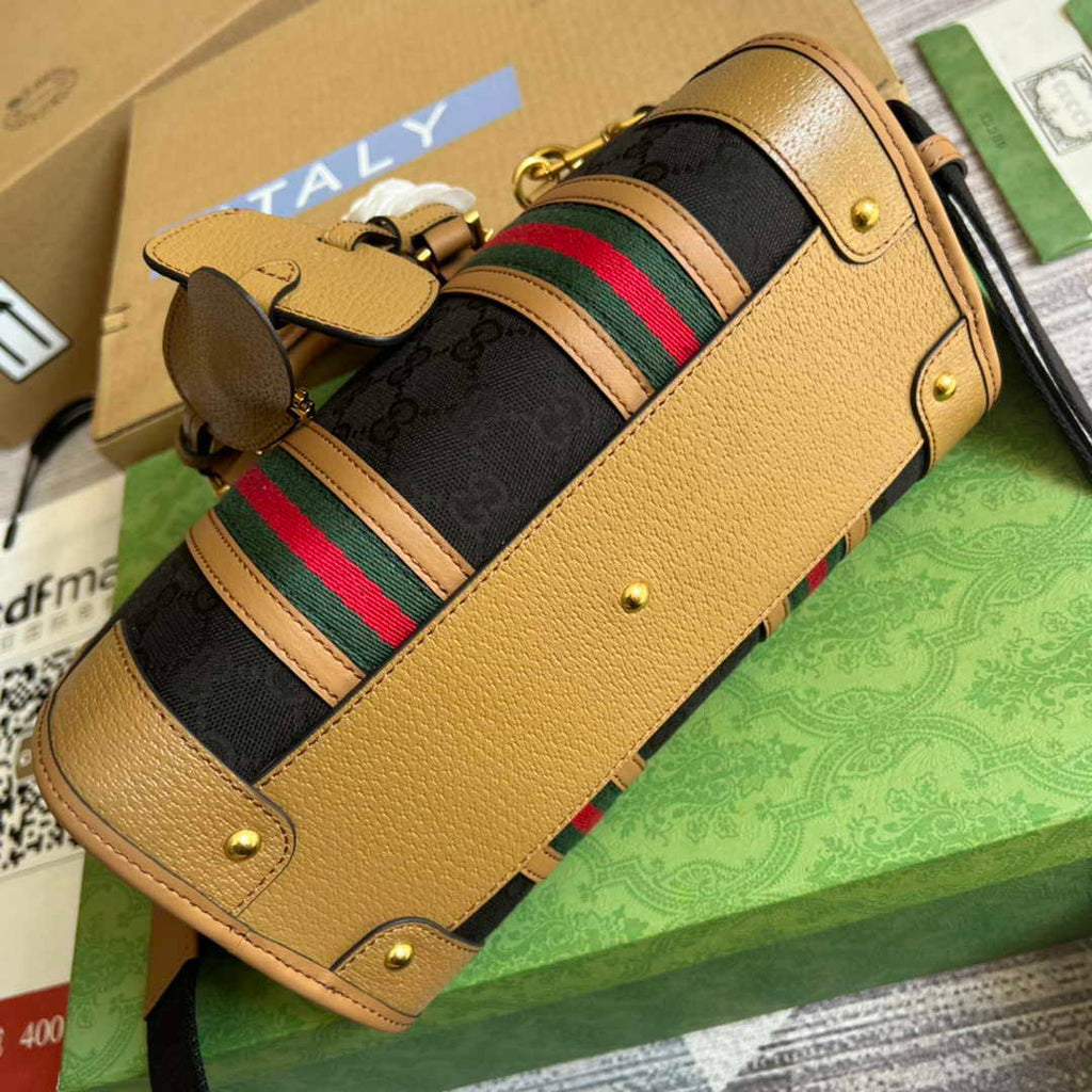 Gucci 715772 Small canvas top handle bag Light Brown and Black