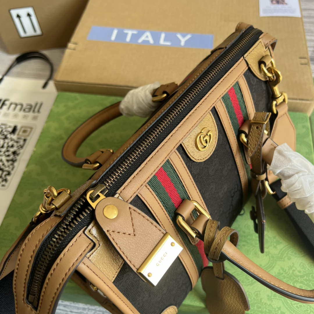 Gucci 715772 Small canvas top handle bag Light Brown and Black