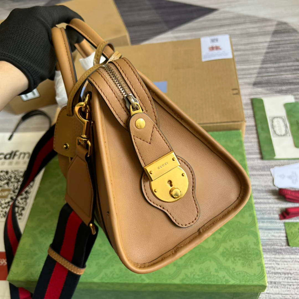 Gucci 715772 Small top handle bag with Double G Light Brown