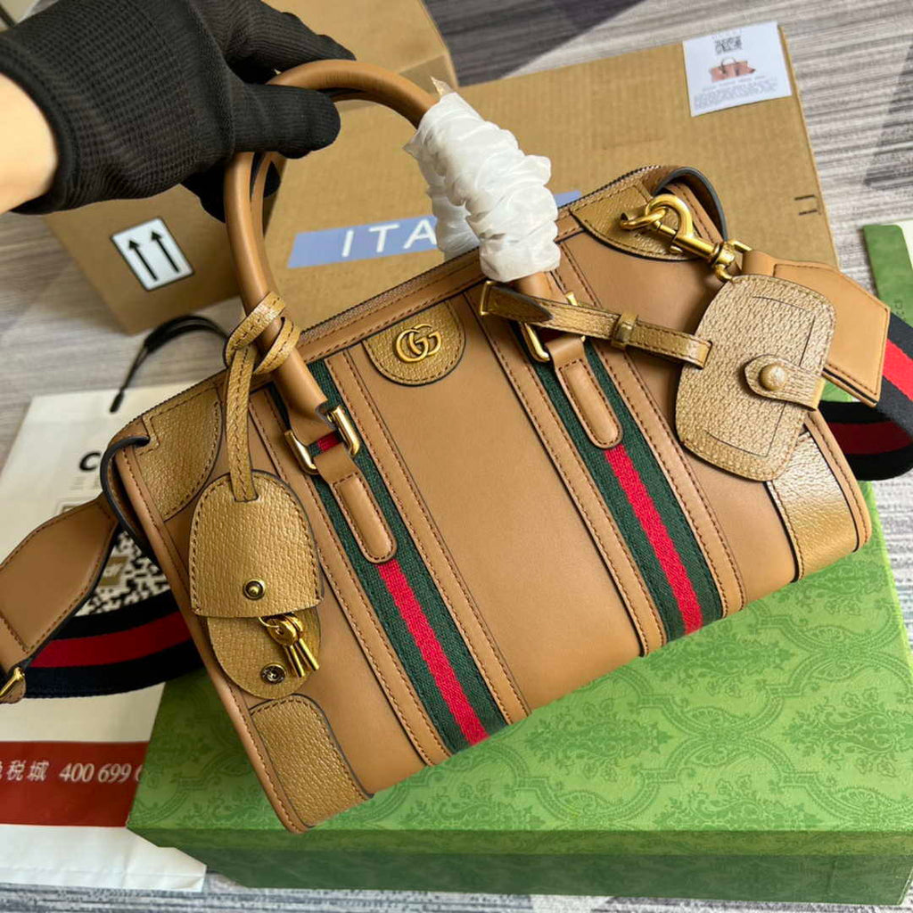 Gucci 715772 Small top handle bag with Double G Light Brown