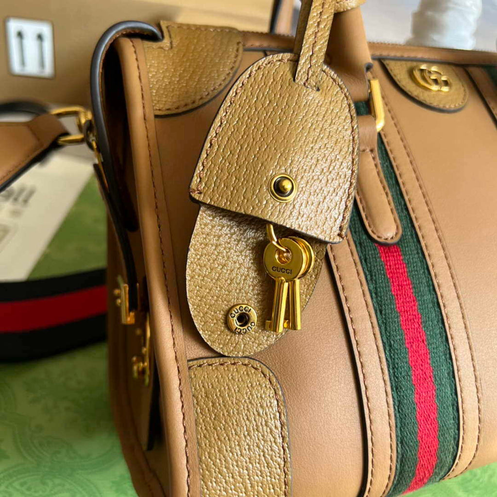 Gucci 715772 Small top handle bag with Double G Light Brown