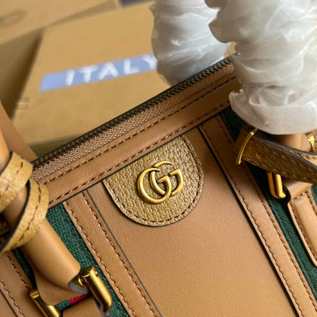 Gucci 715772 Small top handle bag with Double G Light Brown