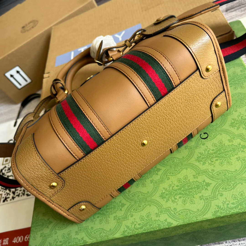 Gucci 715772 Small top handle bag with Double G Light Brown