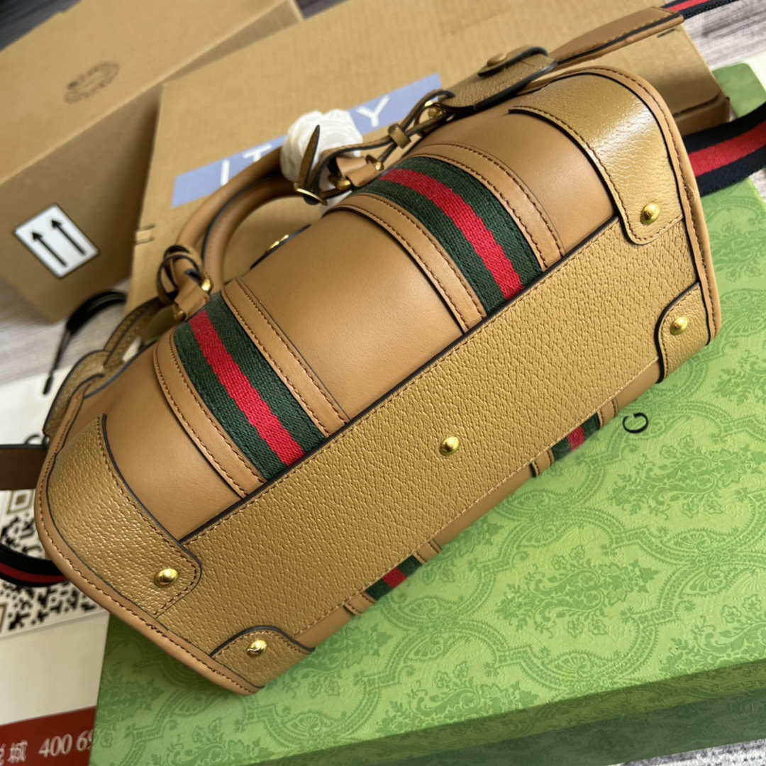 Gucci 715772 Small top handle bag with Double G Light Brown