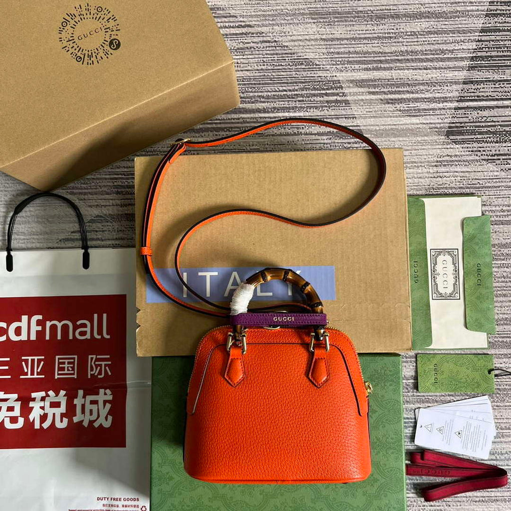 Gucci 715775 Gucci Diana Mini Tote Bag Orange leather