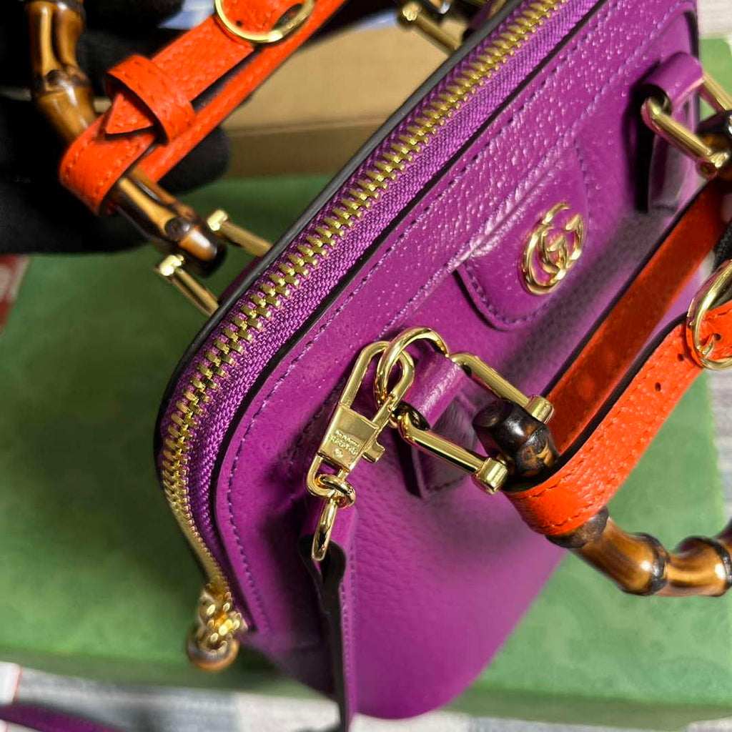 Gucci 715775 Gucci Diana Mini Tote Bag Purple leather