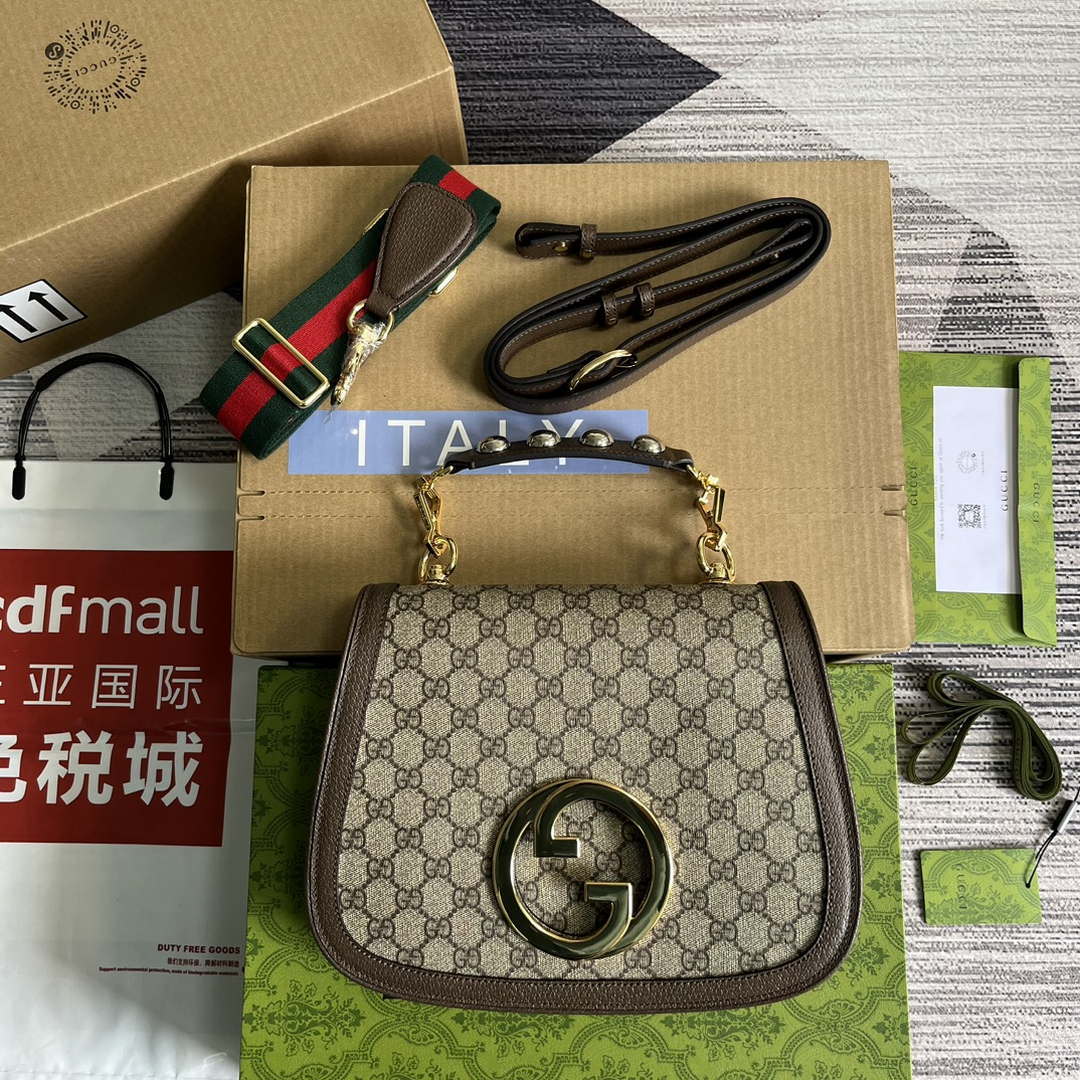 Gucci 721172 Blondie Medium top handle bag Beige and ebony GG Supreme canvas - Default Title - View 1