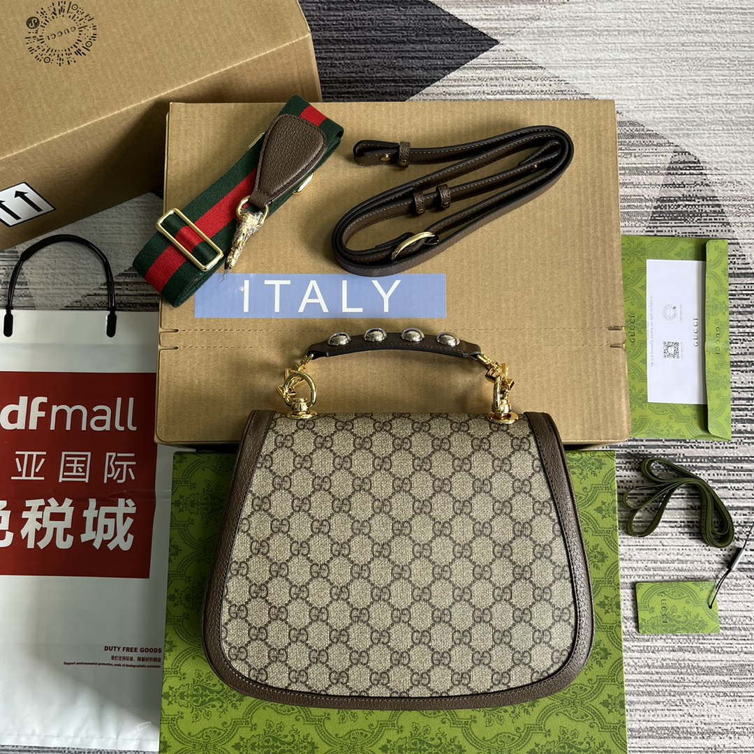 Gucci 721172 Blondie Medium top handle bag Beige and ebony GG Supreme canvas - Default Title - View 2