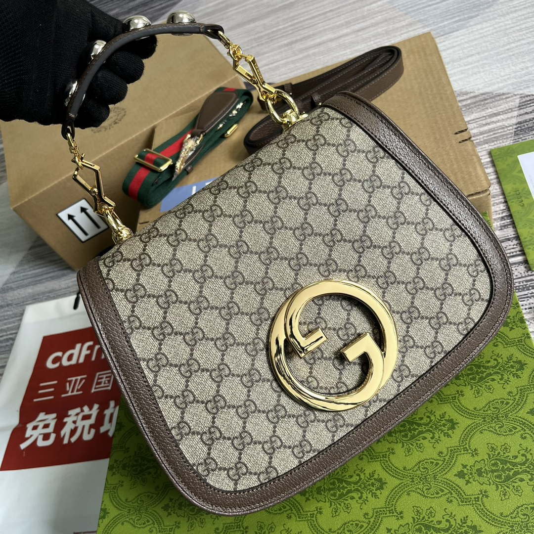Gucci 721172 Blondie Medium top handle bag Beige and ebony GG Supreme canvas - Default Title - View 3