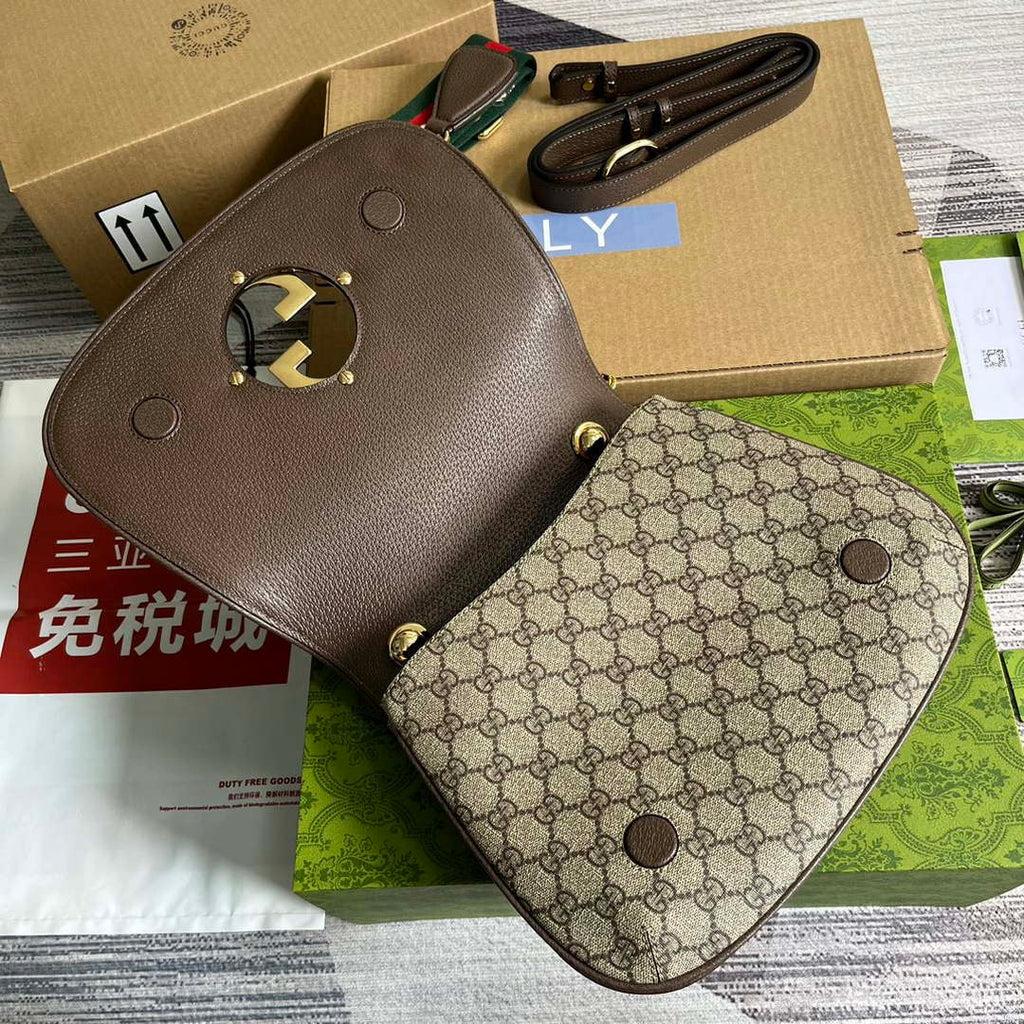 Gucci 721172 Blondie Medium top handle bag Beige and ebony GG Supreme canvas