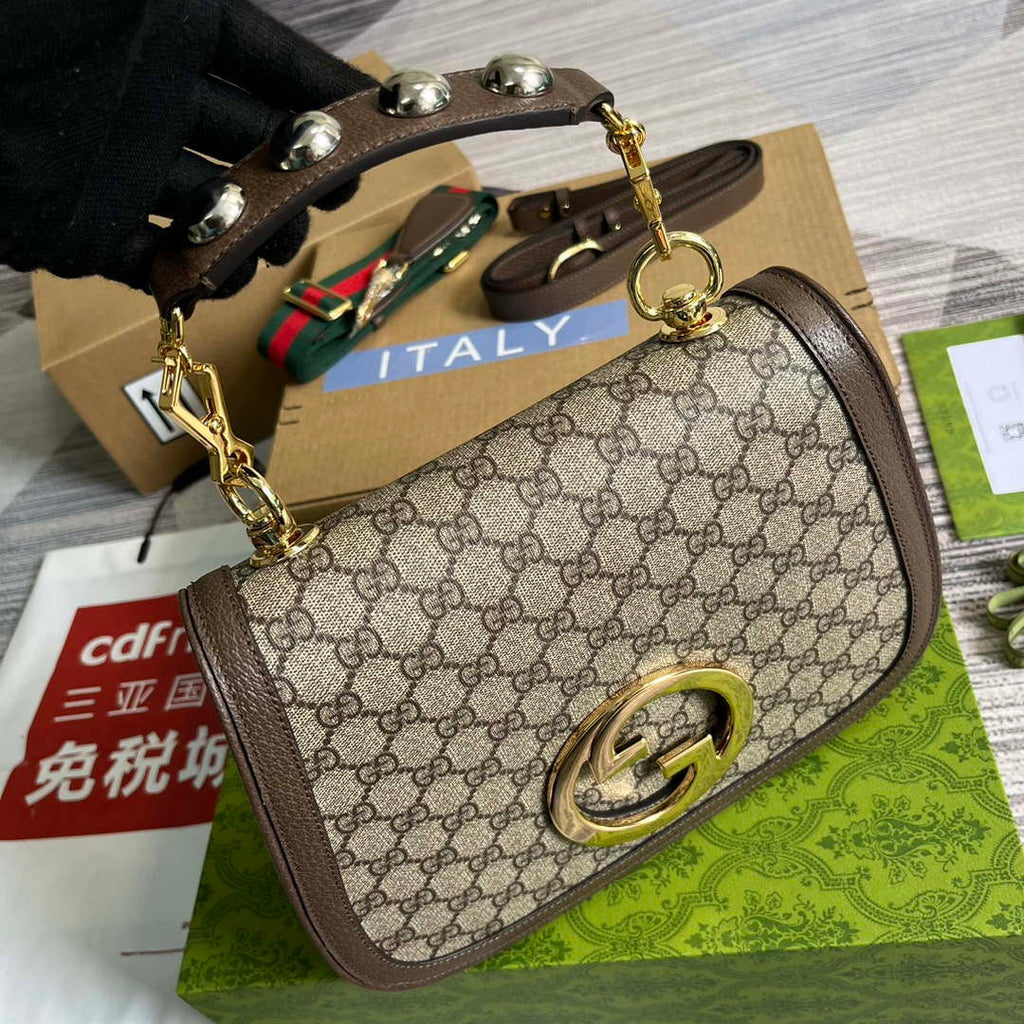 Gucci 721172 Blondie Medium top handle bag Beige and ebony GG Supreme canvas