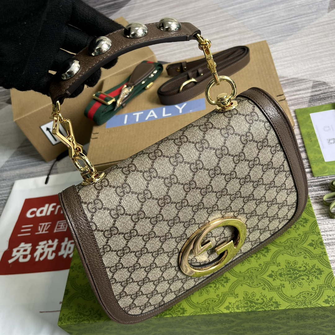 Gucci 721172 Blondie Medium top handle bag Beige and ebony GG Supreme canvas