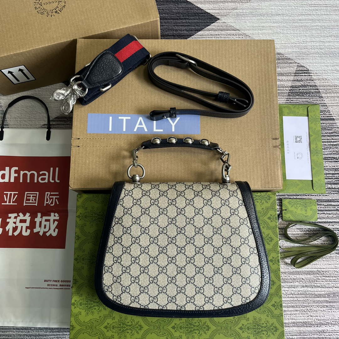 Gucci 721172 Blondie Medium top handle bag Beige and ebony Navy blue - Default Title - View 2