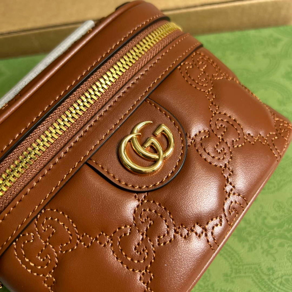 Gucci 723770 GG Matelass¨¦ Top Handle Mini Bag Brown