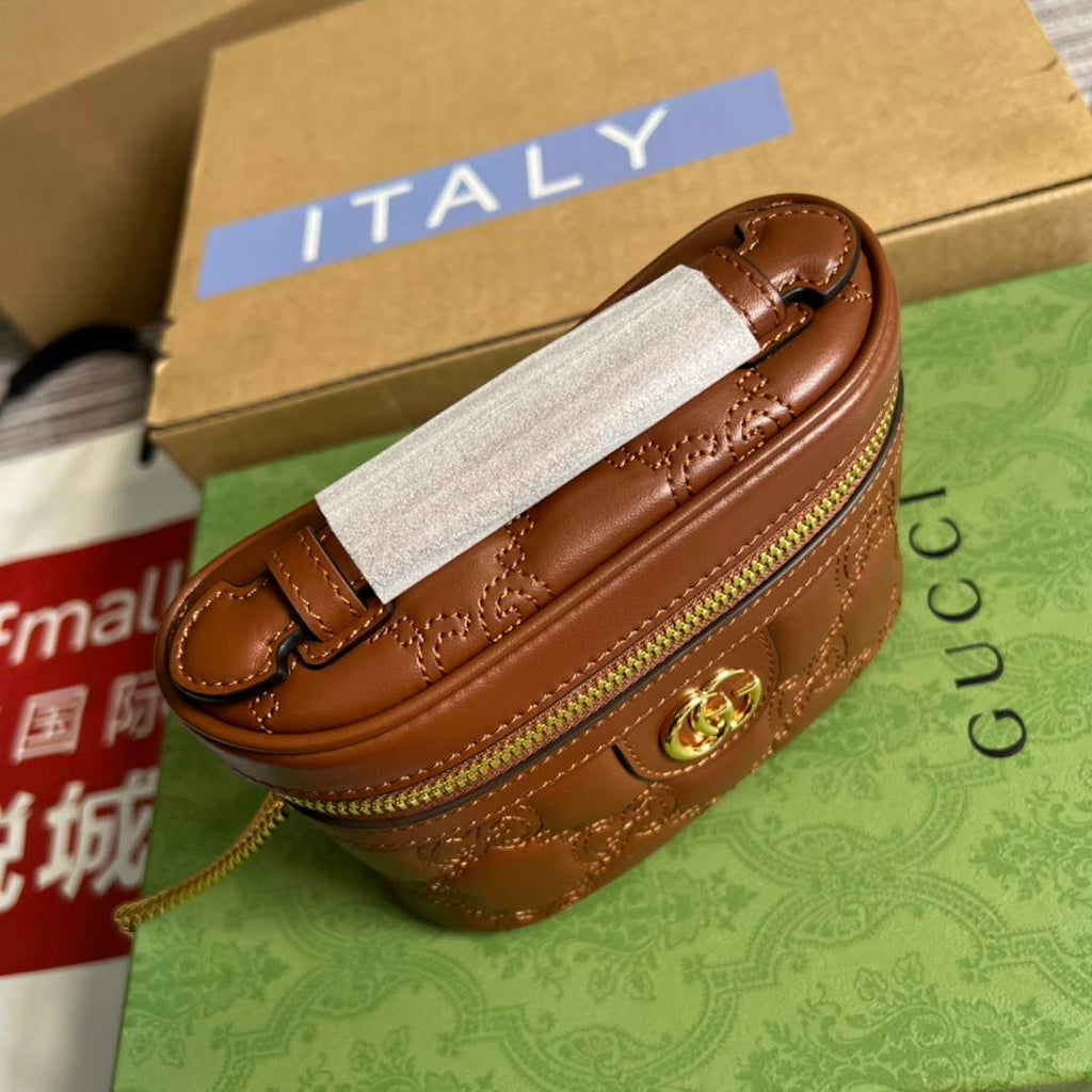 Gucci 723770 GG Matelass¨¦ Top Handle Mini Bag Brown